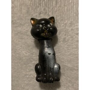 Vintage Plastic Black Cat Candy Container Halloween Blow Mold 3.75" No Candy 60s